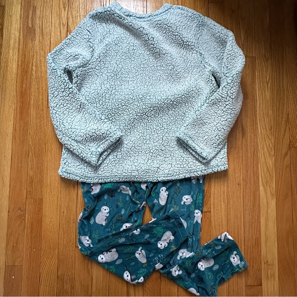 Secret Treasures Teal Blue Fleece Sloth Nap Time Pajama Set Size Medium 8/10 - Picture 2 of 6